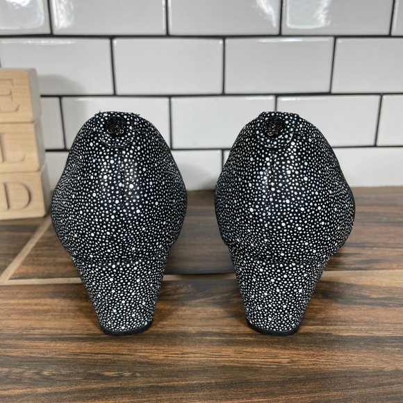 Clarks Vendra Daisy Womens Sz 7 Shoes Black Nubuck Peep Toe Wedge Pump Heels - Picture 4 of 12